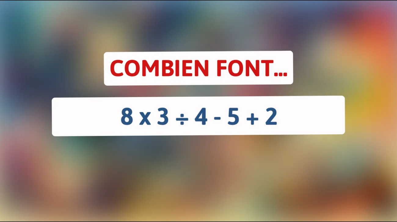 Pensez-vous pouvoir résoudre cette équation simple que 90% des personnes se trompent : 8 x 3 ÷ 4 - 5 + 2 ?"