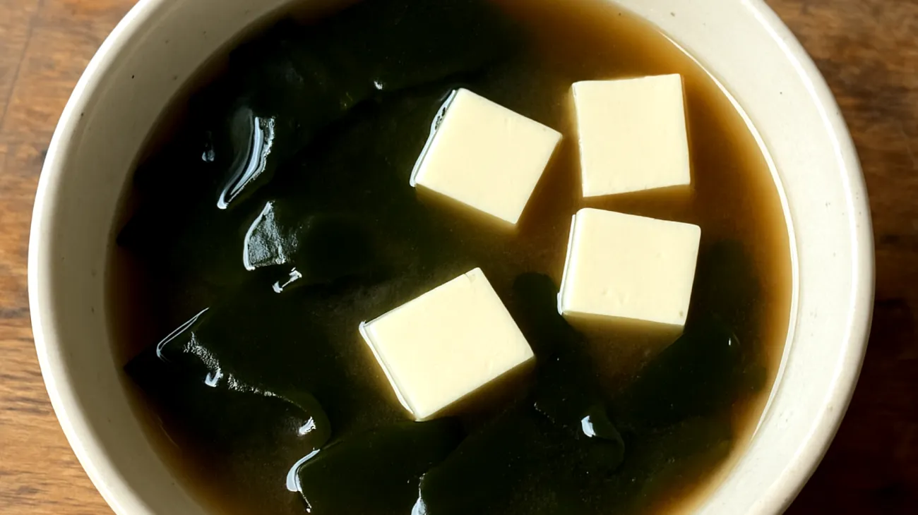 Soupe de miso aux algues wakame et tofu soyeux"
