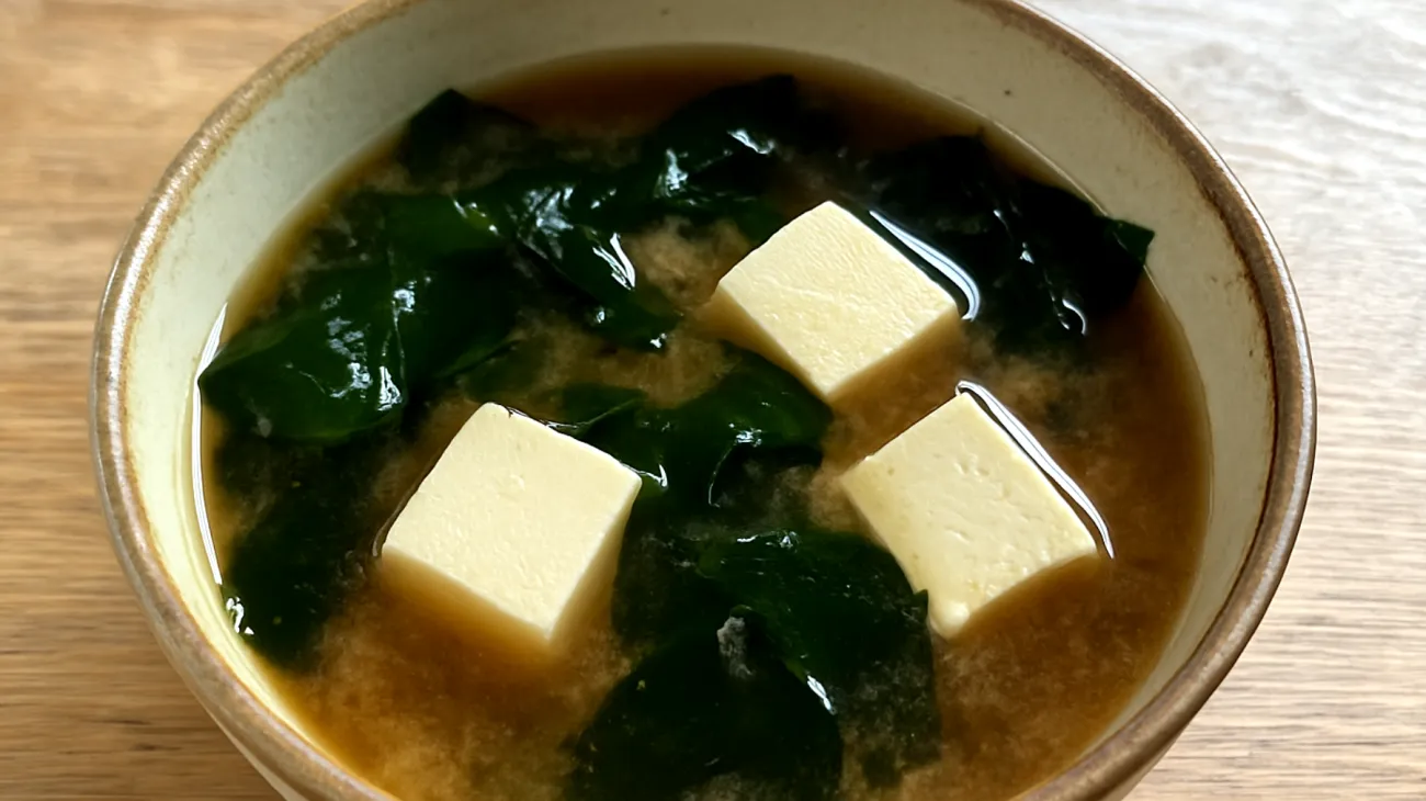 Soupe de miso aux algues wakame et tofu soyeux"